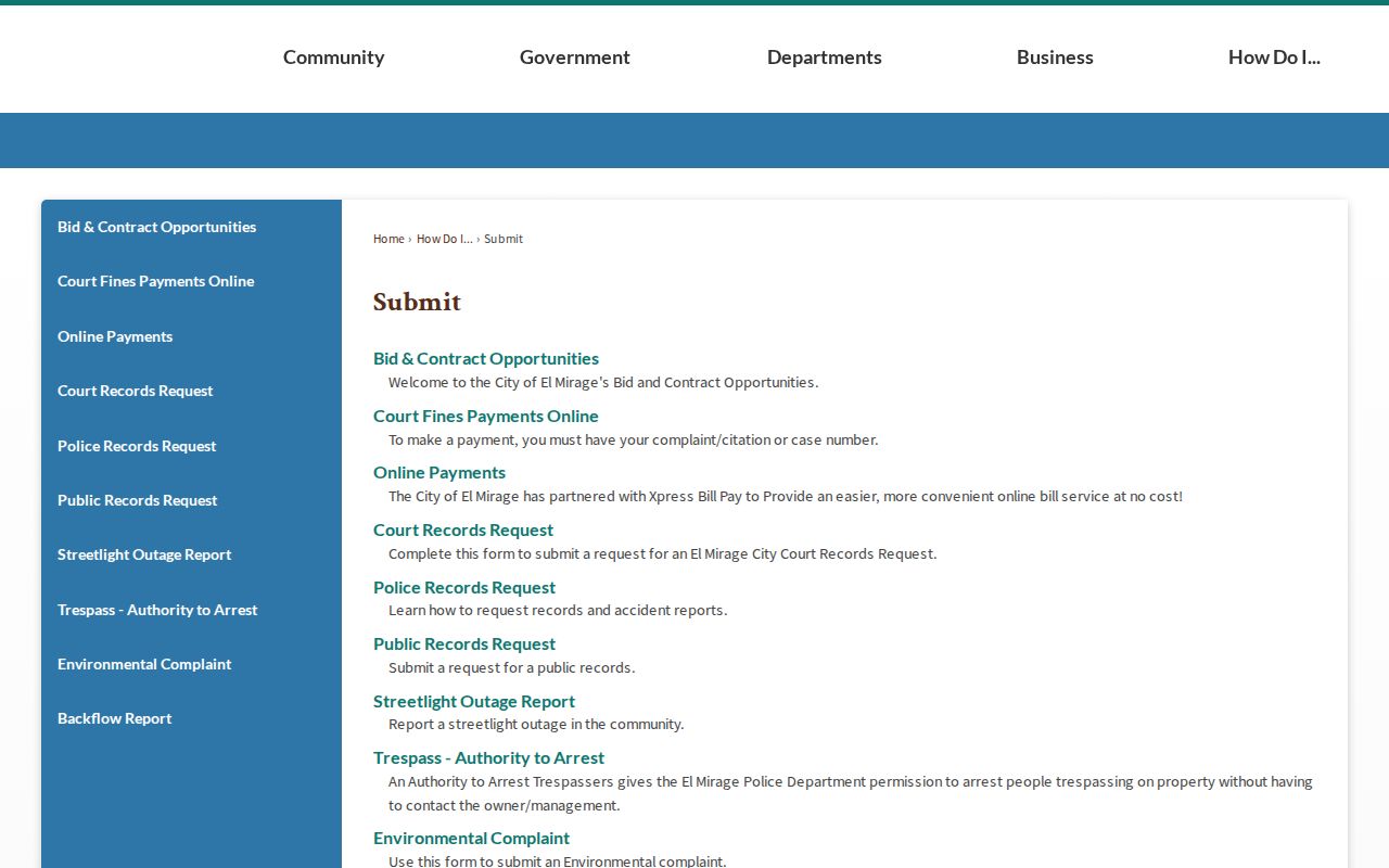 El Mirage residents directory records submission hub