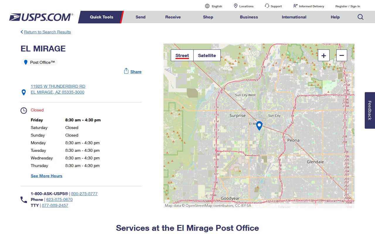 El Mirage ZIP code directory Post Office details